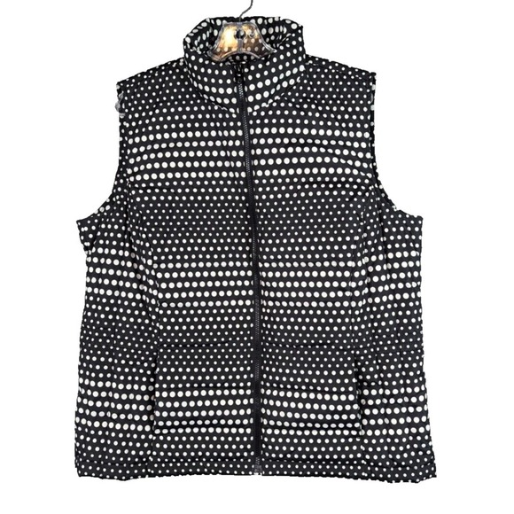 Talbots Polka Dots Vest Women's Sz 2X Puffer Down Feathers Outdoor Pockets Black - Picture 1 of 11